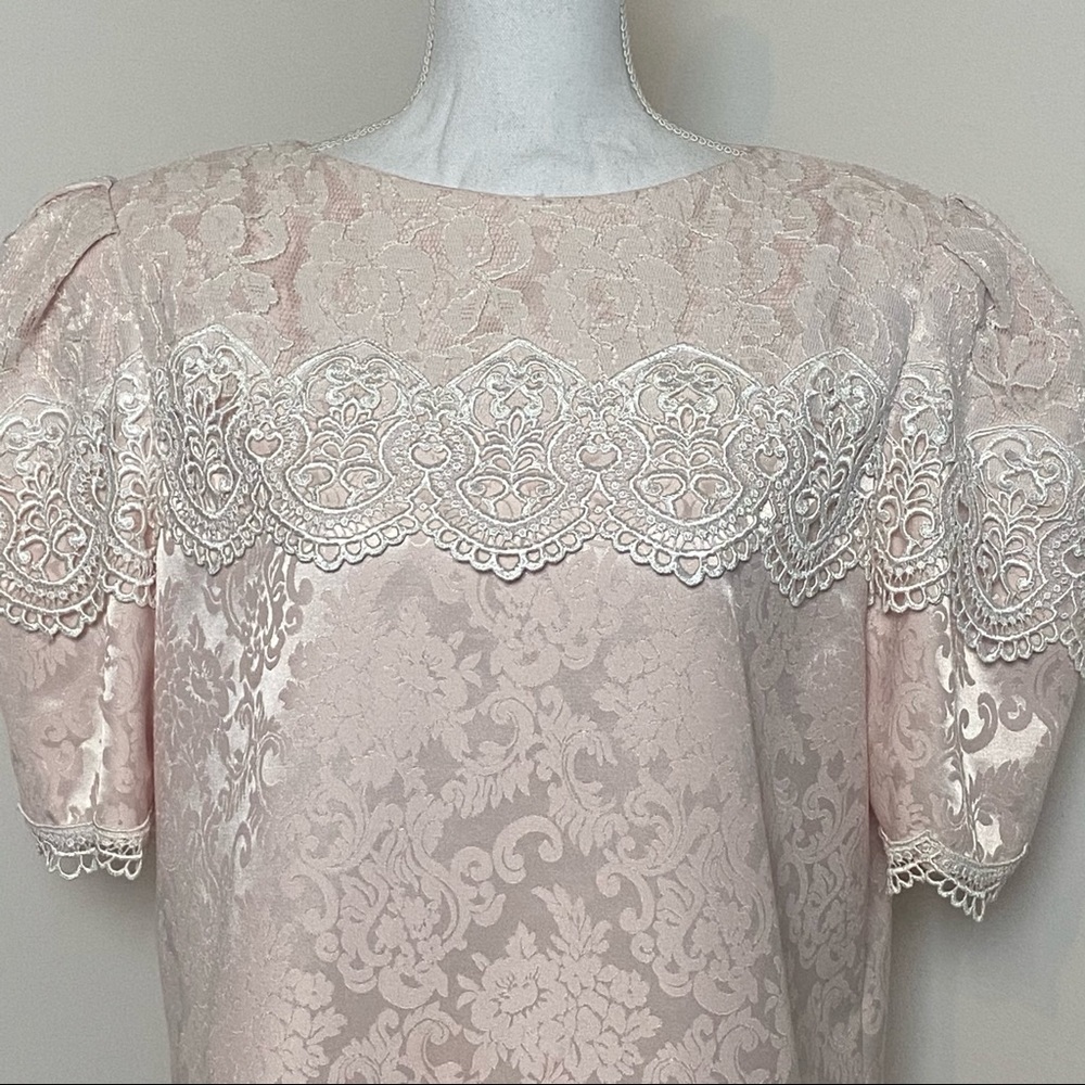 Scott McClintock Vintage Top Plus Size Victorian Puff Sleeve Pink Lace Top - Picture 6 of 14